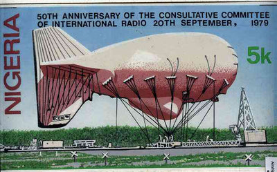 Nigeria 1979 International Radio Committee - original hand-painted artwork for 5k value (Showing Radio Airship) on card 9