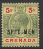 Grenada 1913 KG5 5s overprinted SPECIMEN with Short Topped N variety (Position 54) with gum