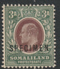 Somaliland 1904 KE7 3a overprinted SPECIMEN with Damaged P variety (position 42) with gum