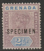 Grenada 1895 QV 2.5d overprinted SPECIMEN with ME Flaws (position 44) without gum