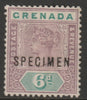 Grenada 1895 QV 6d overprinted SPECIMEN with ME Flaws (position 44) without gum