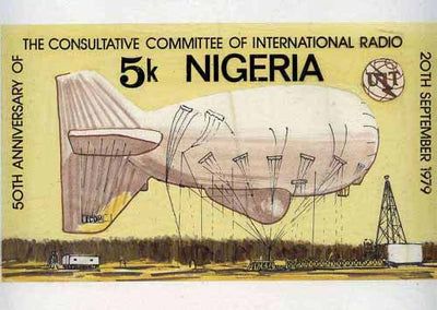 Nigeria 1979 International Radio Committee - original hand-painted artwork for 5k value (Showing Radio Airship) on card 9