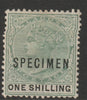 Lagos 1887 QV 1s overprinted SPECIMEN with Dot in S variety (Position 24) with gum