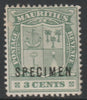 Mauritius 1921 Arms 3c overprinted SPECIMEN with Spur on M variety (Occurs in positions 5, 23, 53 & 59) with gum