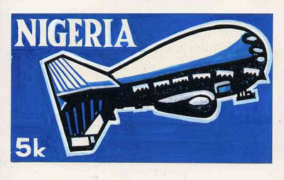 Nigeria 1979 International Radio Committee - original hand-painted artwork for 5k value (Showing Radio Airship) by Godrick N Osuji on card 7