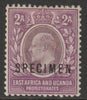 Kenya, Uganda & Tanganyika 1903 KE7 2a overprinted SPECIMEN with Spur on M variety (Occurs in positions 5, 23, 53 & 59) with gum