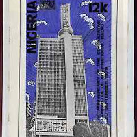 Nigeria 1979 International Radio Committee - original partly hand-painted artwork for 12k value (Necom Tower) by M O Shadare similar to issued stamp on card 5" x 8" with overlay endorsed B3