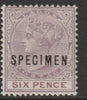 Lagos 1887 QV 6d overprinted SPECIMEN with,Flaws on S & M (position 55?) with gum