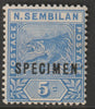 Malaya - Negri Sembilan 1891 Tiger 5c overprinted SPECIMEN without gum but only 750 produced SG 4s