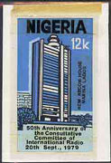 Nigeria 1979 International Radio Committee - original hand-painted artwork for 12k value (Necom Tower) by Godrick N Osuji similar to issued stamp on card 4.5" x 7.5" with overlay endorsed B1