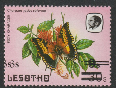 Lesotho 1986-88 Foxy Charaxes Provisional 3s on 9s on 60s unmounted mint with 3s surch doubled, SG 734var