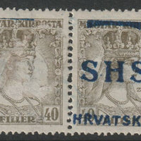 Yugoslavia - Croatia 1918 Queen Zita 40f horizontal pair with wrong overprint on one and mainly omitted on the other, fine mounted mint SG77var