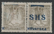 Yugoslavia - Croatia 1918 Queen Zita 40f horizontal pair with wrong overprint on one and mainly omitted on the other, fine mounted mint SG77var