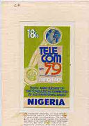 Nigeria 1979 International Radio Committee - original hand-painted artwork for 18k value (Telephone, Telecom Stamp & Globe) by Austin Ogo Onwudimegwu on card 4" x 7" endorsed C4 with typed note explaining the significance of the design