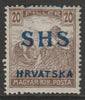 Yugoslavia - Croatia 1918 Harvesters 20f with Hrvatska SHS opt misplaced (bar omitted), mounted mint SG 62var