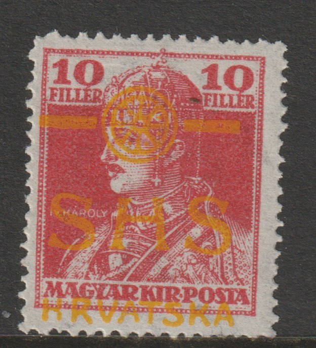 Yugoslavia - Croatia 1918 King Charles 10f with overprint in yellow, mounted mint SG 74var