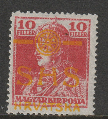 Yugoslavia - Croatia 1918 King Charles 10f with overprint in yellow, mounted mint SG 74var