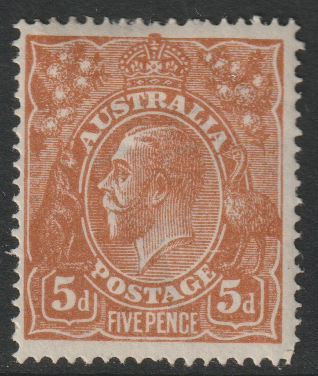 Australia 1914 KG5 5d yellow-brown mounted mint, centred to left, SG23ba