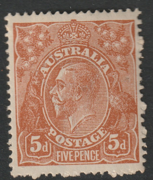 Australia 1914 KG5 5d yellow-brown mounted mint, ragged perfs, SG23ba