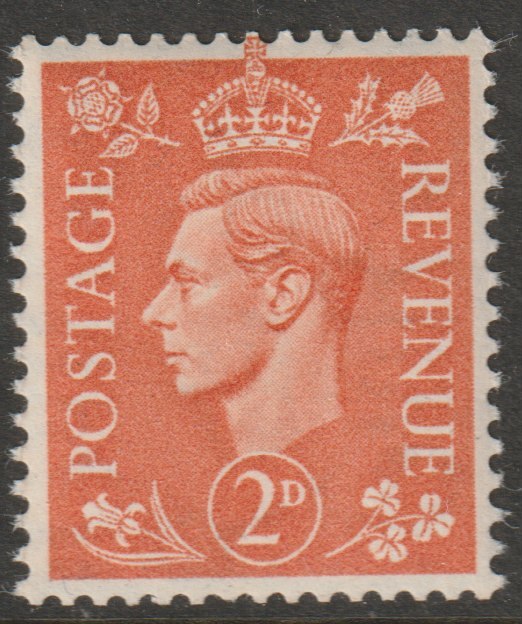 Great Britain 1941-42 KG6 2d pale orange with watermark sideways unmounted mint SG 488a