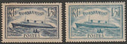 France 1935 Maiden Voyage of Liner Normandie the two shades mounted mint but gum disturbed on both, SG 526 & 526a