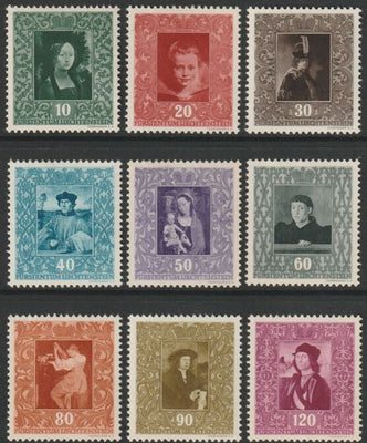 Liechtenstein 1949 Paintings set of 9 mounted mint, SG 269-77