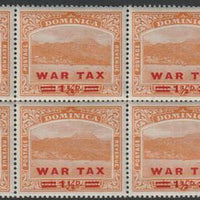 Dominica 1919 War Tax 1.5d on 2.5d orange positional block of 8, one stamp with short fraction bar, unmounted mint SG59 & 59a