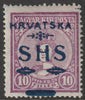 Yugoslavia - Croatia 1918 Coronation 10f magenta with SHS opt in blue, very fine lightly mounted mint SG 81