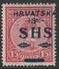 Yugoslavia - Croatia 1918 Coronation 15f red with SHS opt in blue, very fine lightly mounted mint SG 82