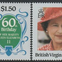 British Virgin Islands 1986 Queen's 60th Birthday $1.50 with blue omitted (frame & ribbons) plus normal both unmounted mint