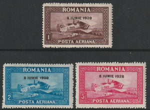 Rumania 1930 Air overprinted set of 3 with horiz wmk unmounted mint SG1147B-49B