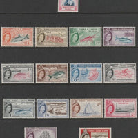 Turks & Caicos Islands 1957 QEII defset complete incl £1 values, 15 values all unmounted mint SG237-50 & 253