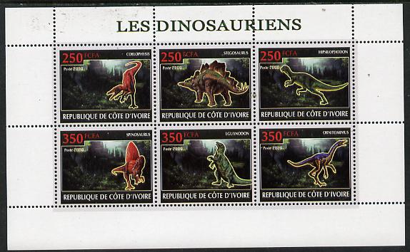 Ivory Coast 2009 Dinosaurs perf sheetlet containing 6 values unmounted mint