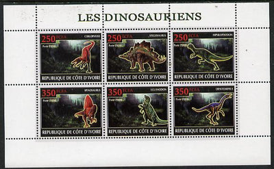 Ivory Coast 2009 Dinosaurs perf sheetlet containing 6 values unmounted mint