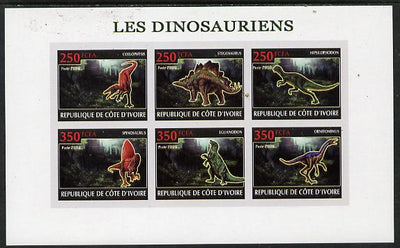 Ivory Coast 2009 Dinosaurs imperf sheetlet containing 6 values unmounted mint