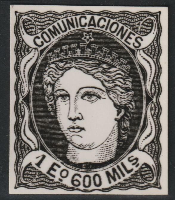 Spain 1870 Queen Isabella 1E twice stamp-size Photographic print from Sperati's own negative with BPA handstamp on back, superb reference