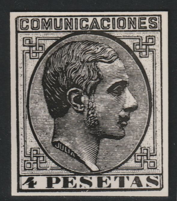 Spain 1878 King Alfonso 4p twice stamp-size Photographic print from Sperati's own negative with BPA handstamp on back, superb reference
