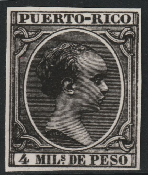 Puerto Rico 1890 King Alfonso 4m twice stamp-size Photographic print from Sperati's own negative without handstamp on back, superb reference