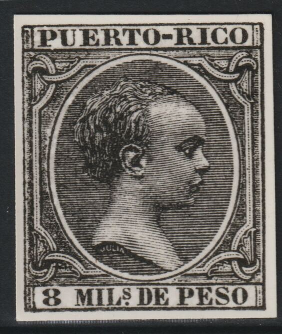 Puerto Rico 1890 King Alfonso 8m twice stamp-size Photographic print from Sperati's own negative with BPA handstamp on back, superb reference