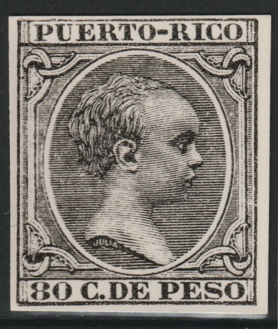 Puerto Rico 1890 King Alfonso 80c twice stamp-size Photographic print from Sperati's own negative with BPA handstamp on back, superb reference