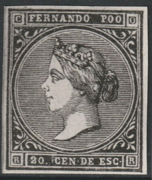 Fernando Poo 1868 Queen Isabella 20c twice stamp-size Photographic print from Sperati's own negative without handstamp on back, superb reference