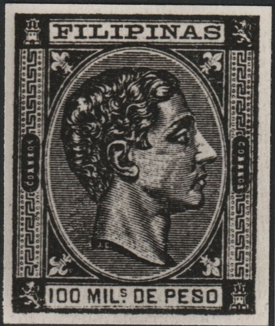 Philippines 1878-9 King Alfonso 100m twice stamp-size Photographic print from Sperati's own negative without handstamp on back, superb reference