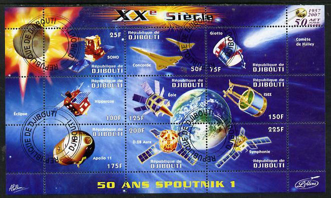 Djibouti 2009 50th Anniversary of Sputnik #02 perf sheetlet containing 9 values fine cto used