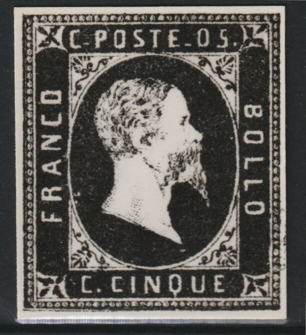 Sardinia 1851 King Victor Emmanuel 5c twice stamp-size Photographic print from Sperati's own negative with BPA handstamp on back, superb reference