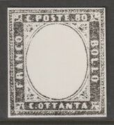 Italy 1851 King Victor Emmanuel 80c twice stamp-size Photographic print from Sperati's own negative with BPA handstamp on back, superb reference