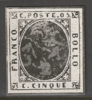 Italy 1851 King Victor Emmanuel 5c with mottled oval, twice stamp-size Photographic print from Sperati's own negative with BPA handstamp on back, superb reference