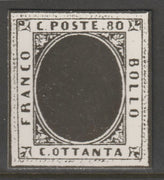 Italy 1851 King Victor Emmanuel 80c with solid oval, twice stamp-size Photographic print from Sperati's own negative with BPA handstamp on back, superb reference