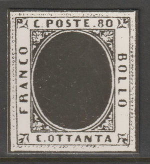 Italy 1851 King Victor Emmanuel 80c with solid oval, twice stamp-size Photographic print from Sperati's own negative with BPA handstamp on back, superb reference
