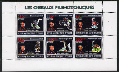 Ivory Coast 2009 Charles Darwin - Prehistoric Birds perf sheetlet containing 6 values unmounted mint