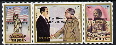 Fujeira 1972 Pres Nixon's visit to USSR opt'd strip of 3 unmounted mint (Mi 1484-86A)